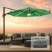 FLAME&SHADE 11ft LED Offset Outdoor Patio Umbrella Solar Power Round Canopy Umbrella with Aluminum Frame and Base for Garden Poolside and Market Green