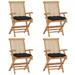 Patio Chairs with Black Cushions 4 pcs Solid Teak Wood