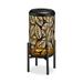 Glitzhome 14.25 H Black and Gold Metal Cutout Leaves Pattern Solar Powered LED Outdoor Lantern with Stand