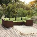 6 Piece Patio Lounge Set with Cushions Poly Rattan Brown