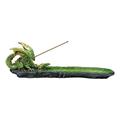 Metallic Green Gold Dragon Crouching On Faux Crystal Geode Basin Incense Holder