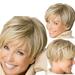 Shiusina Wigs Women Full for Wigs Looking Synthetic Straight Natural Short Heat Hair wig Gold