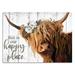 Highland Cow Wall Art EC36 - This Is Our Happy Place Inspirational Canvas Poster for Home - Long Haired Scottish Cow with White Flower Picture Farmhouse Kitchen Decor Framed (10 x15 )