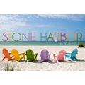 Stone Harbor New Jersey Colorful Beach Chairs (16x24 Giclee Gallery Art Print Vivid Textured Wall Decor)