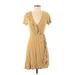 Speechless Casual Dress - Wrap V Neck Short sleeves: Yellow Print Dresses - Women's Size Small