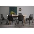 Bentley Designs Dansk Scandi Oak 6-8 Seater Extending Dining Table Set with 6 Mondrian Dark Grey Faux Leather Chairs