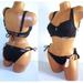 Victoria's Secret Swim | 36dd/L Victoria Secret Swim Lace-Up Top Bikini Set Side Tie Cheeky Bottom Black | Color: Black | Size: 36dd--L