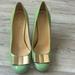 Kate Spade Shoes | Kate Spade ‘Karolina’ Pumps In Seafoam With Gold Bow | Color: Gold/Green | Size: 9.5