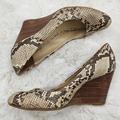 Coach Shoes | Coach Leather Snakeskin Wedge Heel Shoes "Loise" Brown Wood Grain 8½ B | Color: Brown | Size: 8.5