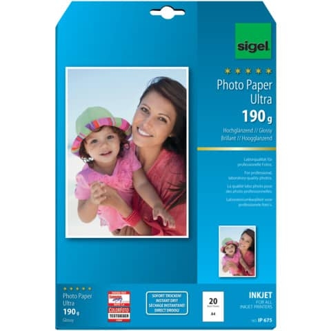 Inkjet Ultra Fotopapier A4 190g hochglänzend superweiß 20 Blatt Image