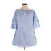 Love Chesley Casual Dress - Mini Boatneck 3/4 sleeves: Blue Stripes Dresses - Women's Size Small