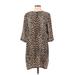 Equipment Casual Dress - Shift Crew Neck 3/4 sleeves: Brown Leopard Print Dresses - Women's Size Large