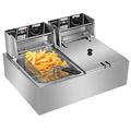 Double Deep Fat Fryer 21.6 Litre, Electric Deep Fryer Easy Clean w/Basket & Lid, 22.8QT Countertop Stainless Steel Commercial Kitchen Fat Fryer Frying Machine for Chips French Fries Donut, 220V 5000W