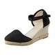 Summer Sandals for Women Uk Platform Wedge Sandals Ladies Espadrille Wedges Knotted Strappy Mid Heel Ankle Strap Fashion Versatile Braided Buckle Closed Toe Wedge Strap Sandals for Women (Black, 6)