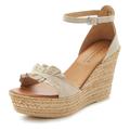 Sandalette LASCANA Gr. 39, beige Damen Schuhe Riemchensandale Sandalette Sandaletten Sandale, Sommerschuh aus Leder mit Keilabsatz