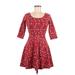 Hollister Casual Dress - Mini Scoop Neck 3/4 sleeves: Burgundy Floral Dresses - Women's Size Small