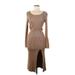 Pink Lily Casual Dress - Sweater Dress Scoop Neck Long sleeves: Brown Dresses - Women's Size Large