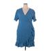 Shein Casual Dress - Mini V-Neck Short sleeves: Blue Solid Dresses - Women's Size 3X