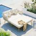 Outdoor Patio Daybed, Chaise Lounge Loveseat with Woven Nylon Rope Backrest and Washable Cushions for Balcony, Poolside