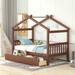 Kids Playhouse Bed Platform Bed with 2 Drawers and Roof, Sturdy Wooden Daybed for Kids, Easy Assembly, No Box Spring Needed