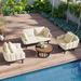 Luxury 4-Piece Outdoor Conversation Sofa Set, Patio Sectional with Acacia Wood Round Coffee Table for Backyard, Poolside