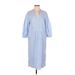 Zara Casual Dress - Shift V Neck 3/4 sleeves: Blue Print Dresses - Women's Size Small