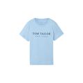 TOM TAILOR Damen T-Shirt mit gesticktem Logo, blau, Logo Print, Gr. L