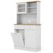 Costway Double Tilt Out Trash Cabinet with Hutch and Rubber Wood Countertop