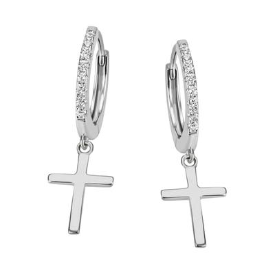 Paar Creolen FIRETTI "Schmuck Geschenk Silber 925 Kreuz", silber (silberfarben, kristallweiß, kristallweiß), Ohrringe, Damen, Silber 925 (Sterlingsilber), mit Zirkonia (synth.) Image