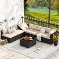 Latitude Run® Quadreka 6 Pieces Outdoor Couch Set Furniture w/ Coffee Table Wicker/Rattan in Brown | 25.2 H x 110 W x 59 D in | Wayfair