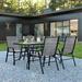 Lark Manor™ Artu Outdoor Patio Dining Set - 55" Tempered Glass w/ Umbrella Hole, Flex Comfort Stack Chair in Gray | Wayfair