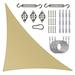 ColourTreeUSA Right Triangle Sun Shade Sail w/Hardware Kit + Cable Ropes HDPE Mesh Fabric Screen Canopy UV Block 190 GSM 12 x 12 x 17 - Sand Beige