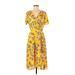 Lulus Casual Dress - Midi V Neck Short sleeves: Yellow Print Dresses - Women's Size Small