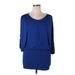 Lapis Cocktail Dress - Mini Scoop Neck 3/4 sleeves: Blue Dresses - Women's Size X-Large