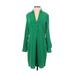 The Limited Casual Dress - Shirtdress Plunge Long sleeves: Green Solid Dresses - Women's Size Small Petite