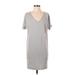 Michael Stars Casual Dress - Shift V-Neck Short sleeves: Gray Solid Dresses - Women's Size X-Small