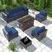 Outdoor Patio Furniture Set 14 Pieces Outdoor Furniture All Weather Patio Sectional Sofa PE Wicker Modular Conversation Sets with Coffee Table 12 Chairs & Seat Clips(Sand)