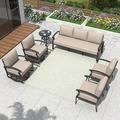 Kullavik Patio Furniture Set 6-Piece Aluminum Sofa with armrest Modern Outdoor Conversation Set 7 Seats Two of 3-Seat Sofas Outdoor Swivel Rocking Chairs with Thick Cushion Sand