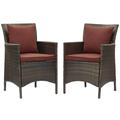 Side Dining Chair Armchair Set of 2 Rattan Wicker Brown Dark Red Modern Contemporary Urban Design Outdoor Patio Balcony Cafe Bistro Garden Furniture Hotel Hospitality