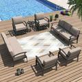 Kullavik Patio Furniture Set 7-Piece Aluminum Sofa with armrest Modern Outdoor Conversation Set 10 Seats Two of 3-Seat Sofas Outdoor Swivel Rocking Chairs with Thick Cushion Sand