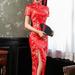 Ana Women Qipao Satin Long Fork Cheongsam Chinese Classic Sexy Evening Party Dress