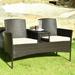 Modern Patio Conversation Set with Built-in Coffee Table and Cushions-Beige