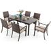 & William Outdoor Patio 7 Pieces Dining Set with 6 PE Rattan Chairs and 1 Rectangle Expandable Metal Table Modern Outdoor Furniture with Seat Cushions for Poolside Porch Patio Bal