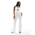 ASOS DESIGN ring detail halter wide leg jumpsuit in white