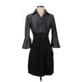 BCBGMAXAZRIA Casual Dress - Shirtdress Collared 3/4 sleeves: Black Print Dresses - Women's Size 4