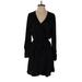 Socialite Casual Dress - Mini Plunge Long sleeves: Black Solid Dresses - Women's Size Medium