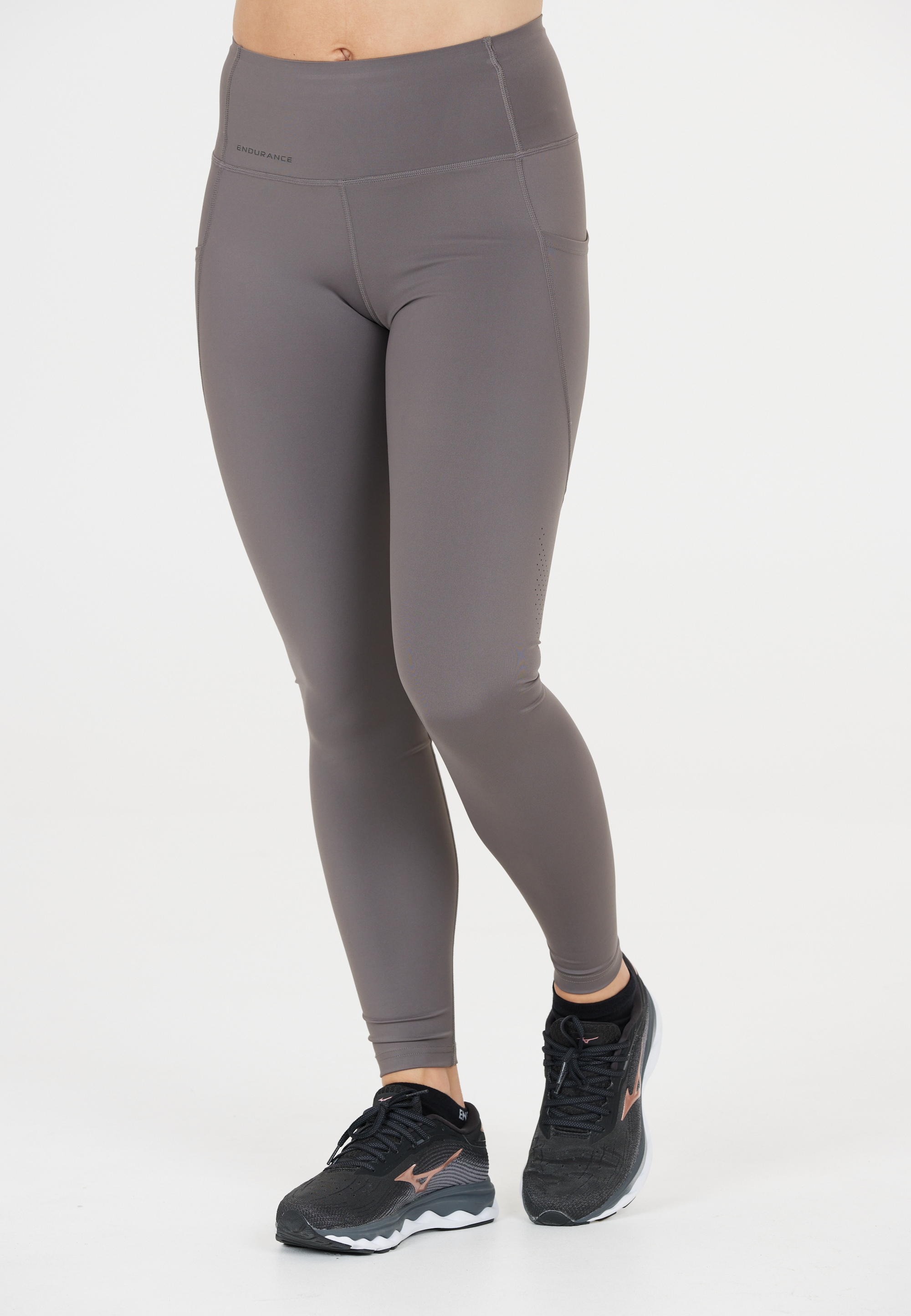 Lauftights ENDURANCE "TATHER", Damen, Gr. 38, EURO-Größen, grau (hellgrau), 75% Nylon, 25% Elasthan, unifarben, normal, Hosen, mit mittlerer Kompression