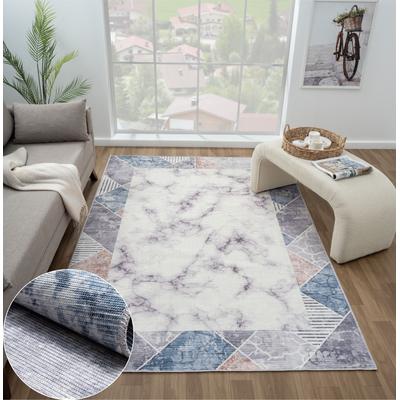 Teppich "Raven", beige (creme,grau,blau), B:160cm H:10mm L:230cm, Polyester, MYFLAIR MÖBEL & ACCESSOIRES, Teppiche, bedruckt, Marmor-Optik, In- & Outdoor geeignet, waschbar Image