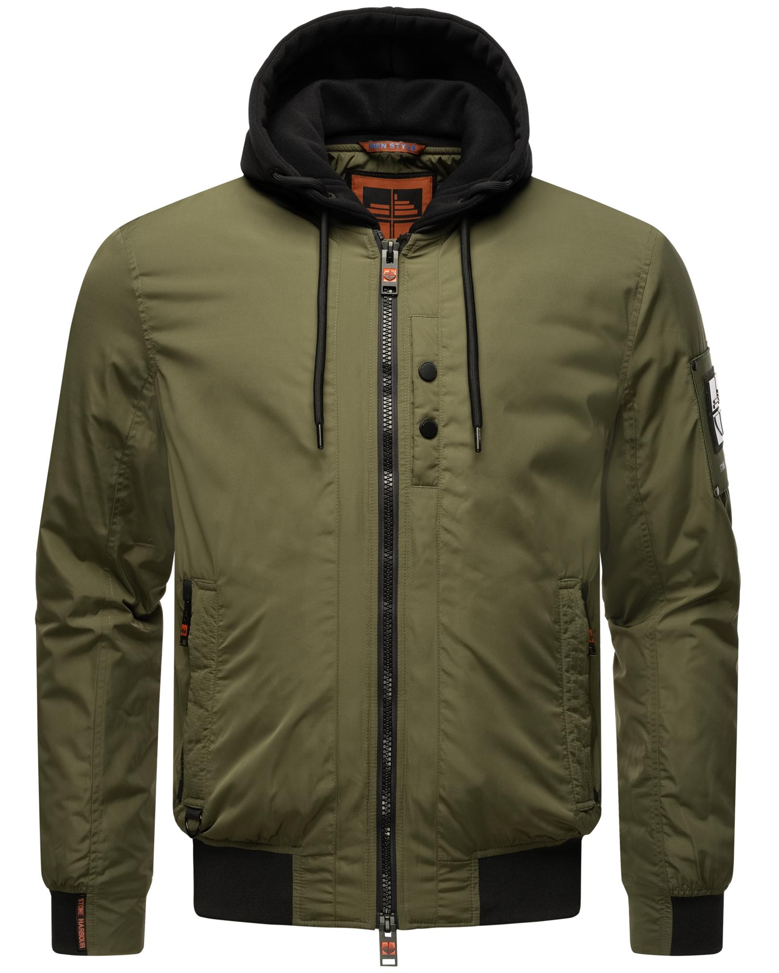 Bomberjacke STONE HARBOUR "Hoobo", Herren, Gr. L (52), grün, Material: 100% Polyester, lässig geschnitten hüftbedeckend, hoch geschlossener Ausschnitt, Ärmel ohne Ärmelschlitz Rippstrickbündchen, Jacken Bomberjacke, Stylische Herren Fliegerjacke mit...
