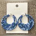 J. Crew Jewelry | J. Crew Blue Floral Pattern Leverback Hoop Earrings Nwt! | Color: Blue/Silver | Size: Os
